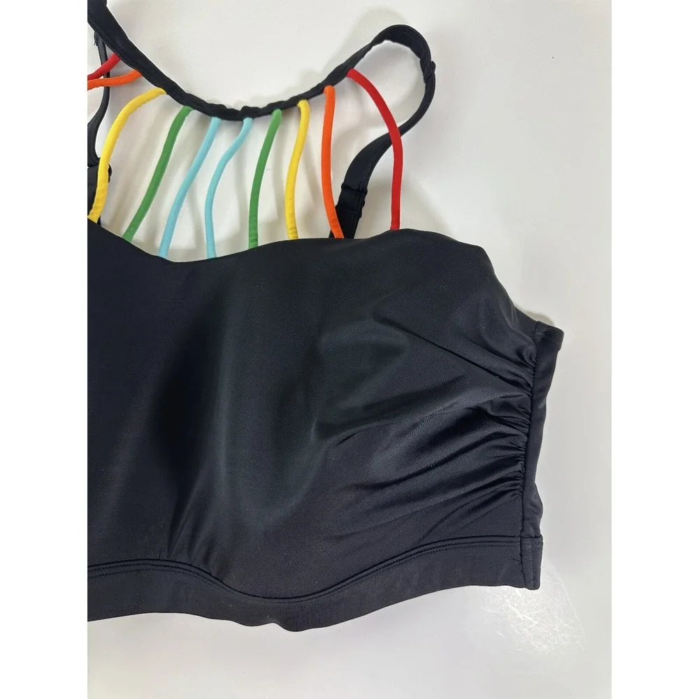 Cacique No Wire High Neck Swim Bikini Top Strappy Rainbow Detail Plus Size 24 - Picture 5 of 11